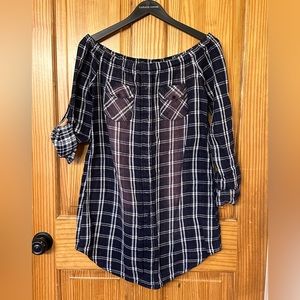 NWT Paper Crane plaid off the shoulder dress Sz S